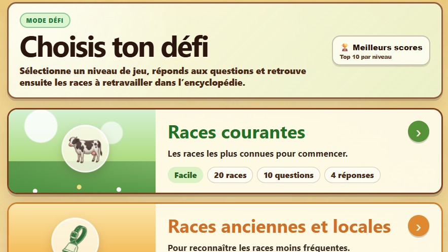 Aperçu du jeu Défi Races Bovines
